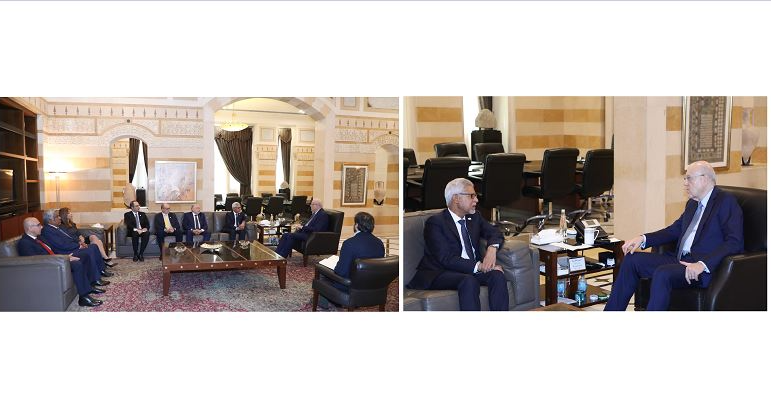 (*) ميقاتي عرض مع البزري سبل مساعدة النازحين في صيدا ومع وفد اتحاد جمعيات الصليب الأحمر والهلال الأحمر تعزيز المهمات