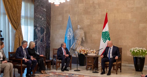 رئيس الجمهورية مستقبلاً الامين العام للامم المتحدة: لبنان متمسك بانسحاب القوات الاسرائيلية واستمرار الخروق يناقض اتفاق وقف النار