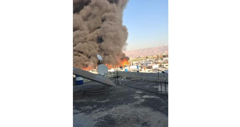 حريق كبير في مخيم للنازحين السوريين في المرج - البقاع الغربي