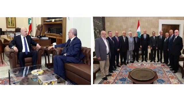 رئيس الجمهورية استقبل المشنوق ومهندسين متقاعدين قدموا اقتراح الاستعانة بهم للتطوع في إعادة الإعمار