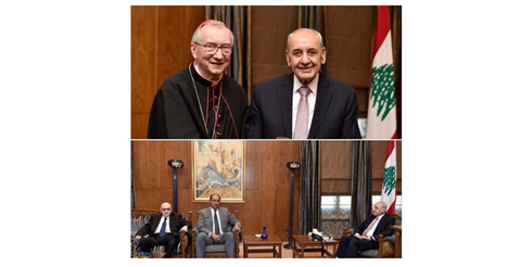 بري استقبل أمين سر الفاتيكان والامين العام المساعد للجامعة العربية بارولين : الحوار كان جيدا والمسيحيون يتحملون المسؤولية ولكنهم ليسوا وحدهم زكي : هناك مساع للوصول الى تفاهمات وحسم الشغور الر